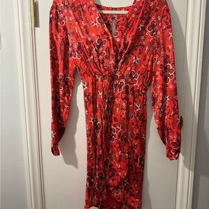 Maeve Wrap Mini Dress Pink and Red